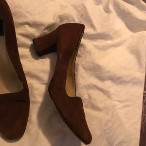 Brown suede pumps